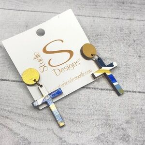 Artisan handmade wooden cross dangle drop earrings statement lightweight.